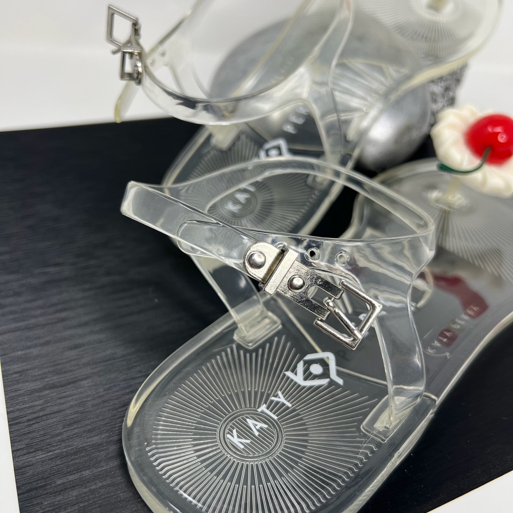 Katy Perry Collections Clear Jelly Sandals with Red Cherry and White Flower - Picture 12 of 16